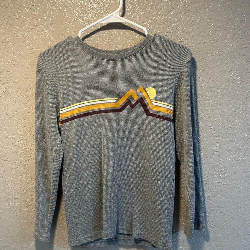 Cozy Gray Mountain Adventure Long Sleeve Tee